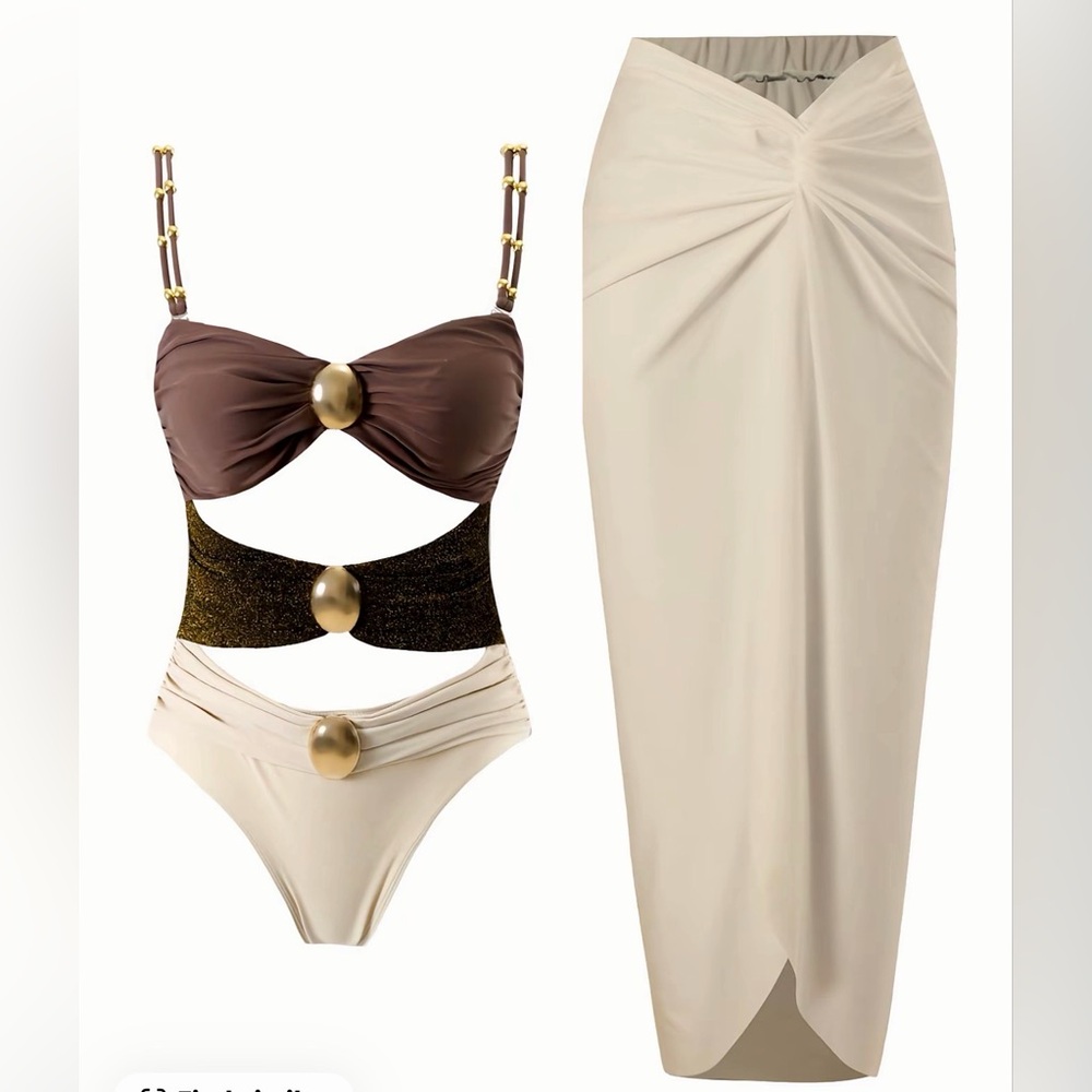 Beige brown swimsuit with coverup NWT